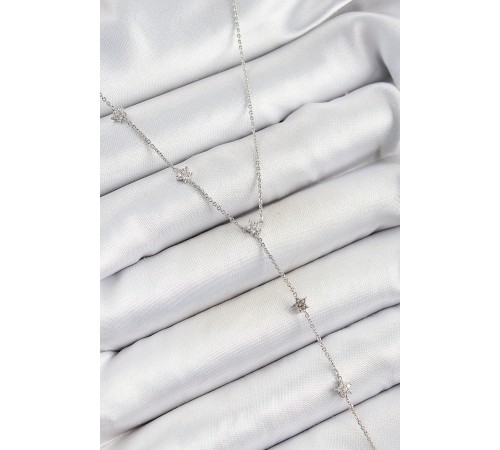 Pirinç Zirkon Taşlı Sıralı Yıldız Figürlü Y Model Gümüş Renk Kadın Kolye - TJ-BKO10315