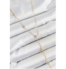 Pirinç Zirkon Taşlı Sıralı Yıldız Figürlü Y Model Gold Renk Kadın Kolye - TJ-BKO10316