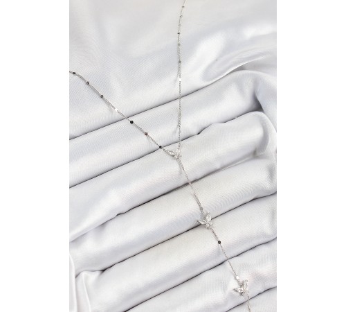 Pirinç Zirkon Taşlı Sıralı Figürlü Y Model Gümüş Renk Kadın Kolye - TJ-BKO10317