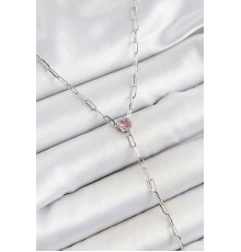 Pirinç Zirkon Taşlı Pembe Kalp Figürlü Y Model Gümüş Renk Kadın Kolye - TJ-BKO10319