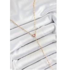 Pirinç Zirkon Taşlı Pembe Kalp Figürlü Y Model Gold Renk Kadın Kolye - TJ-BKO10320