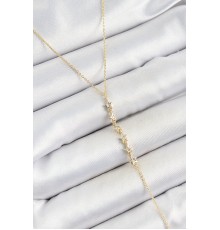 Pirinç Zirkon Taşlı Sıralı Yıldız Figürlü Y Model Gold Renk Kadın Kolye - TJ-BKO10322