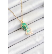 316L Çelik Zincir Yeşil Balık Model Gold Renk Kadın Kolye - TJ-BKO10323