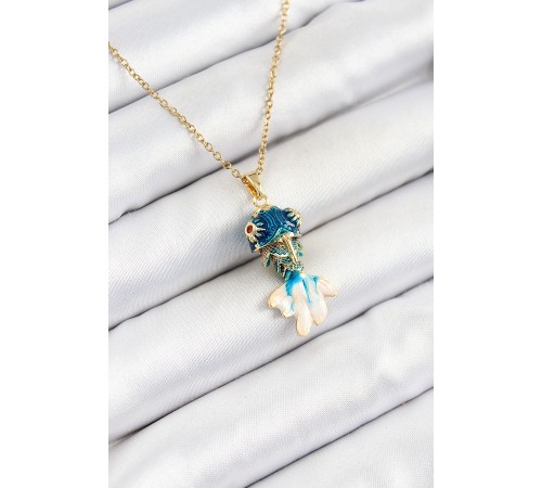 316L Çelik Zincir Mavi Balık Model Gold Renk Kadın Kolye - TJ-BKO10324