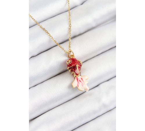 316L Çelik Zincir Kırmızı Balık Model Gold Renk Kadın Kolye - TJ-BKO10325