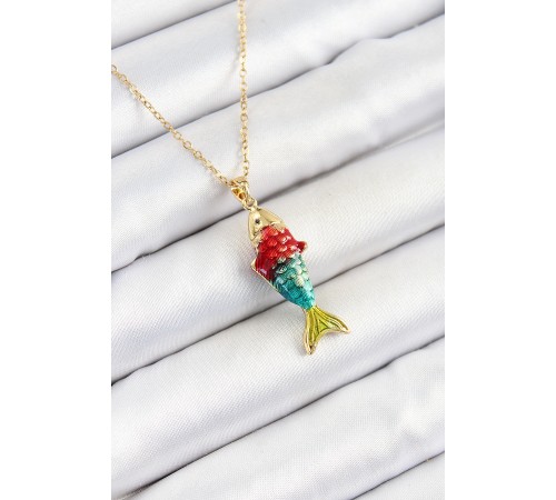 316L Çelik Zincir Karışık Renk Balık Model Gold Kadın Kolye - TJ-BKO10326