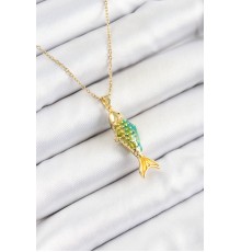 316L Çelik Zincir Karışık Renk Balık Model Gold Kadın Kolye - TJ-BKO10327