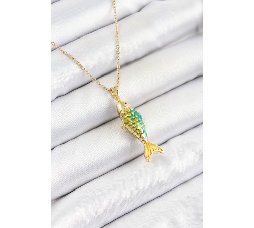 316L Çelik Zincir Karışık Renk Balık Model Gold Kadın Kolye - TJ-BKO10327