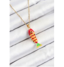 316L Çelik Zincir Karışık Renk Balık Model Gold Kadın Kolye - TJ-BKO10328