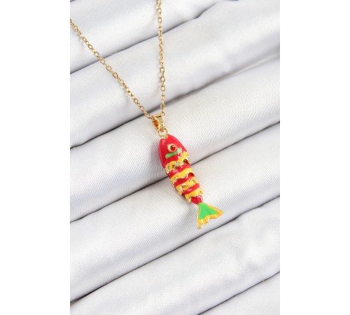 316L Çelik Zincir Karışık Renk Balık Model Gold Kadın Kolye - TJ-BKO10328