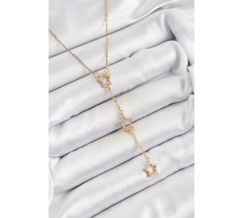 316L Çelik Zirkon Taşlı Yıldız Figürlü Y Model Gold Renk Kadın Kolye - TJ-BKO10329