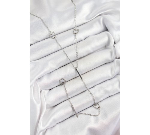 316L Çelik Figürlü Y Model Gümüş Renk Kadın Kolye - TJ-BKO10330