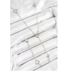 316L Çelik Zirkon Taşlı Kalp Figürlü Y Model Gümüş Renk Kadın Kolye - TJ-BKO10334