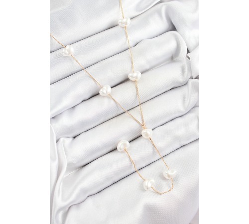 316L Çelik İncili Kalp Figürlü Y Model Gold Renk Kadın Kolye - TJ-BKO10335