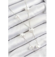 316L Çelik İncili Kalp Figürlü Y Model Gümüş Renk Kadın Kolye - TJ-BKO10336