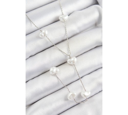 316L Çelik İncili Kalp Figürlü Y Model Gümüş Renk Kadın Kolye - TJ-BKO10336