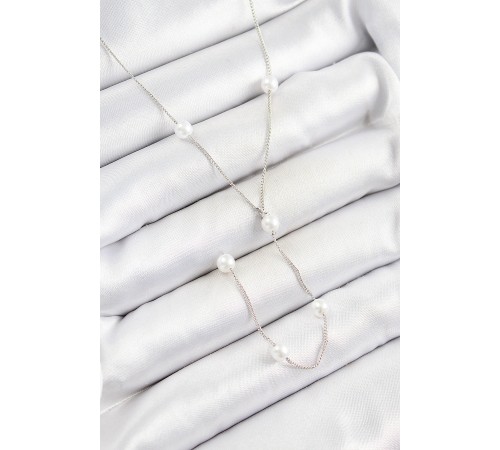 316L Çelik İnci Figürlü Y Model Gümüş Renk Kadın Kolye - TJ-BKO10337