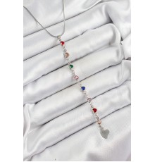 Pirinç Gümüş Renk Karışık Renk Zirkon Taşlı Kalpli Y Kadın Kolye - TJ-BKO10338