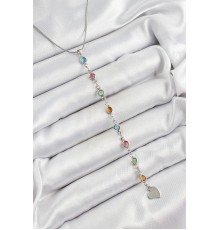 Pirinç Gümüş Renk Karışık Renk Zirkon Taşlı Y Kadın Kolye - TJ-BKO10339