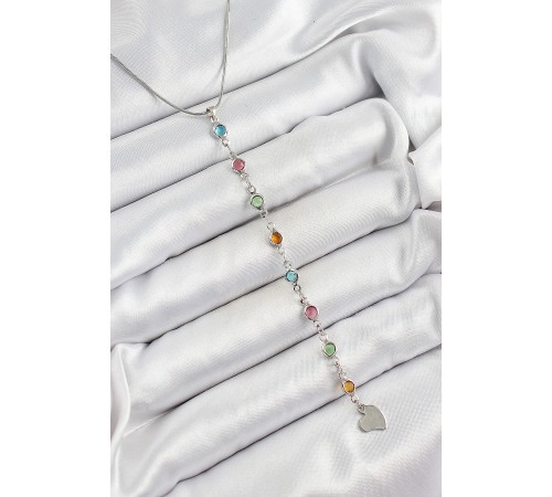 Pirinç Gümüş Renk Karışık Renk Zirkon Taşlı Y Kadın Kolye - TJ-BKO10339