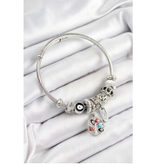 316L Çelik Siyah Nazarlı Zirkon Taşlı İnci Detaylı Hayat Ağacı Model Gümüş Renk Charm Bileklik - TJ-BB7242