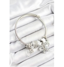 316L Çelik Beyaz Zirkon Taşlı Model Gümüş Renk Charm Bileklik - TJ-BB7249