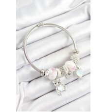 316L Çelik Beyaz Zirkon Taşlı Ayıcık Ve Kalp Model Gümüş Renk Charm Bileklik - TJ-BB7251