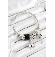 316L Çelik Siyah Zirkon Taşlı Baykuş Arı Ve Anahtar Model Gümüş Renk Charm Bileklik - TJ-BB7257