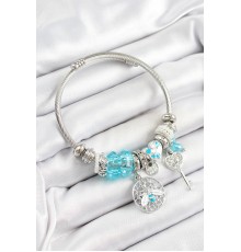 316L Çelik Mavi Zirkon Taşlı Baykuş Arı Ve Anahtar Model Gümüş Renk Charm Bileklik - TJ-BB7259