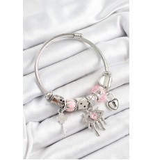 316L Çelik Pembe Zirkon Taşlı Göz Kilit Ve Anahtar Model Gümüş Renk Charm Bileklik - TJ-BB7261