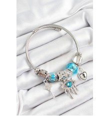 316L Çelik Mavi Zirkon Taşlı Göz Kilit Ve Anahtar Model Gümüş Renk Charm Bileklik - TJ-BB7262