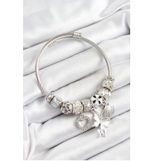 316L Çelik Beyaz Zirkon Taşlı Kalp Ve İstiridye Model Gümüş Renk Charm Bileklik - TJ-BB7263