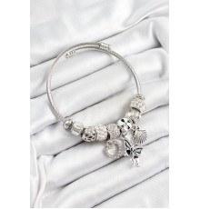 316L Çelik Siyah Zirkon Taşlı Kalp Ve İstiridye Model Gümüş Renk Charm Bileklik - TJ-BB7264