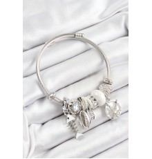 316L Çelik Beyaz Zirkon Taşlı Balık Deniz Kabuğu Ve Deniz Yıldızı Model Gümüş Renk Charm Bileklik - TJ-BB7266