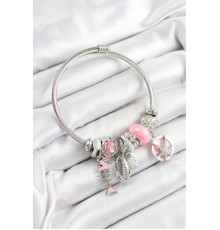 316L Çelik Pembe Zirkon Taşlı Balık Deniz Kabuğu Ve Deniz Yıldızı Model Gümüş Renk Charm Bileklik - TJ-BB7267