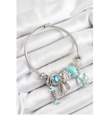 316L Çelik Mavi Zirkon Taşlı Balık Deniz Kabuğu Ve Deniz Yıldızı Model Gümüş Renk Charm Bileklik - TJ-BB7268