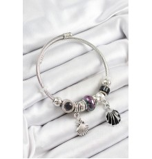 316L Çelik Siyah İstiridye Model Gümüş Renk Charm Bileklik - TJ-BB7269