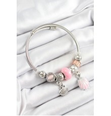316L Çelik Pembe İstiridye Model Gümüş Renk Charm Bileklik - TJ-BB7270