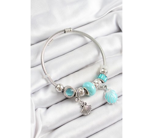 316L Çelik Mavi İstiridye Model Gümüş Renk Charm Bileklik - TJ-BB7271