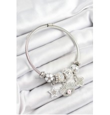 316L Çelik Beyaz Zirkon Taşlı Yıldız Göz Ve Yonca Model Gümüş Renk Charm Bileklik - TJ-BB7272