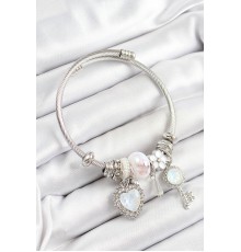 316L Çelik Beyaz Zirkon Taşlı Yıldız Anahtar Ve Kalp Model Gümüş Renk Charm Bileklik - TJ-BB7275