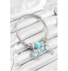 316L Çelik Mavi Zirkon Taşlı Yıldız Anahtar Ve Kalp Model Gümüş Renk Charm Bileklik - TJ-BB7277