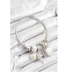 316L Çelik Beyaz Zirkon Taşlı Yıldız Melek İstiridye Ve Kalp Model Gümüş Renk Charm Bileklik - TJ-BB7279