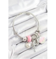 316L Çelik Pembe Zirkon Taşlı Yıldız Melek İstiridye Ve Kalp Model Gümüş Renk Charm Bileklik - TJ-BB7280
