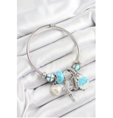 316L Çelik Mavi Zirkon Taşlı Yıldız Melek İstiridye Ve Kalp Model Gümüş Renk Charm Bileklik - TJ-BB7281