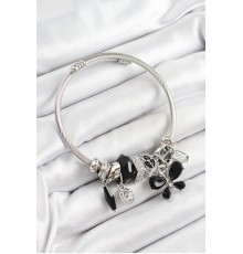 316L Çelik Siyah Zirkon Taşlı Yıldız Model Gümüş Renk Charm Bileklik - TJ-BB7282