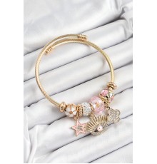 316L Çelik Pembe Zirkon Taşlı Yıldız Göz Ve Yonca Model Gold Renk Charm Bileklik - TJ-BB7284