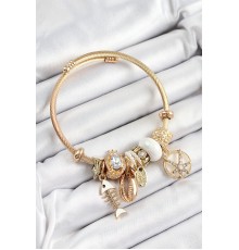 316L Çelik Beyaz Zirkon Taşlı Balık Deniz Kabuğu Ve Deniz Yıldızı Model Gold Renk Charm Bileklik - TJ-BB7286