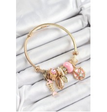 316L Çelik Pembe Zirkon Taşlı Balık Deniz Kabuğu Ve Deniz Yıldızı Model Gold Renk Charm Bileklik - TJ-BB7287