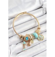 316L Çelik Mavi Zirkon Taşlı Balık Deniz Kabuğu Ve Deniz Yıldızı Model Gold Renk Charm Bileklik - TJ-BB7288